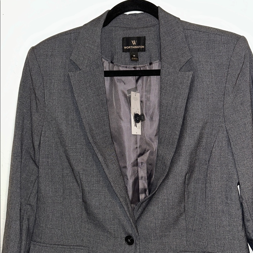 Worthington Size 14 Grey Single Button Polyester Rayon Spandex Suit Jacket - Picture 6 of 16